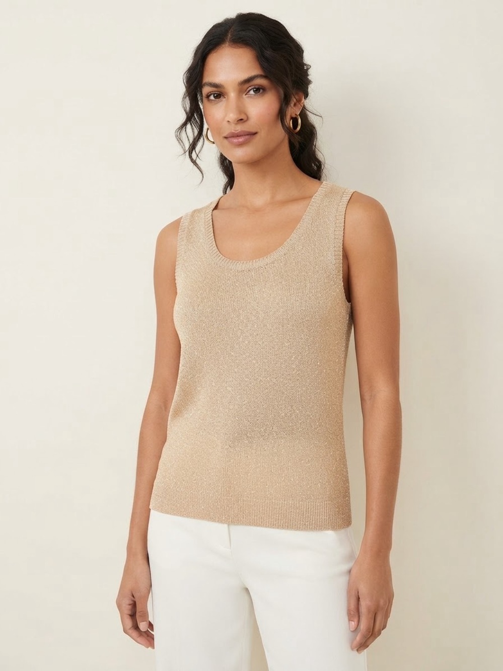 J. Jill Peachy Tan Knit Scoop Neck Tank